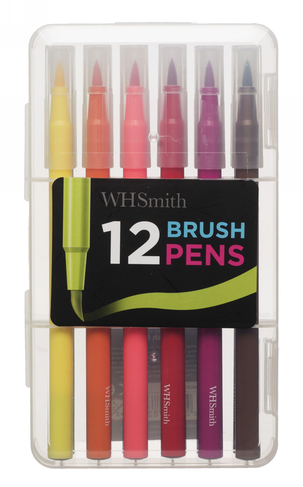 WHSmith Brush Pens, Assorted Ink (Pack of 12)
