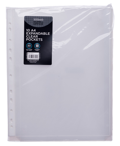 WHSmith Clear Expanding A4 File Pockets (Pack of 10)
