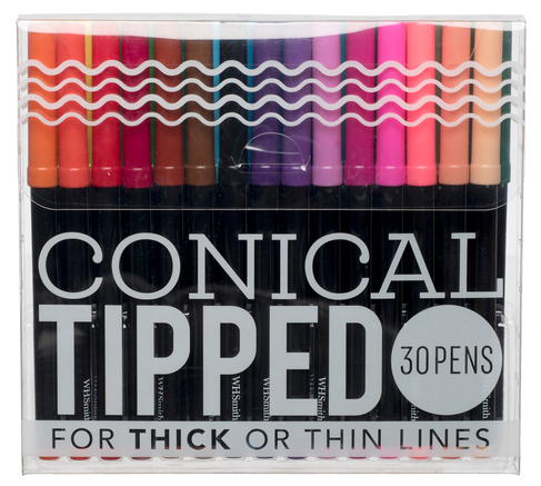 WHSmith Conical Fibre Tip Colouring Pens, Multi Ink (Pack of 30)