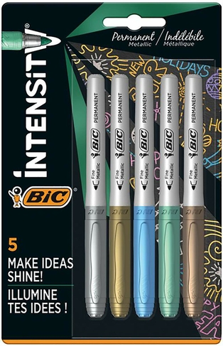 BIC Intensity Metallic Permanent Markers, Bullet Nib, Assorted Colours (Pack of 5)