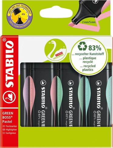 STABILO GREEN BOSS Pastel Highlighters (Pack of 4)