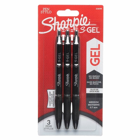 Sharpie S-Gel Retractable Black 0.7mm Pens (Pack of 3)