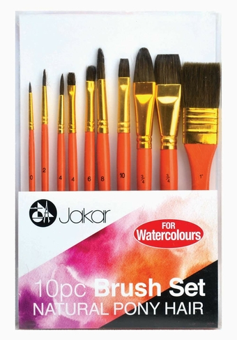 Jakar Watercolour Brush Set, Natural Pony Hair (Pack of 10)