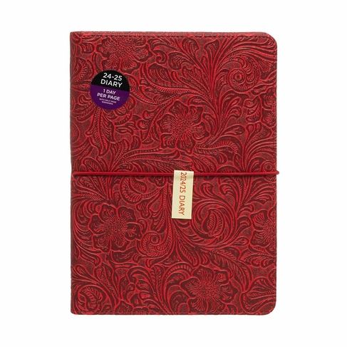 WHSmith Mid-Year 24/25 Red Floral Patterned PU Day-To-Page A5 Diary