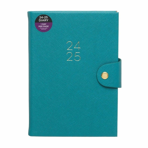 WHSmith Mid-Year 24/25 Teal PU Day-To-Page A5 Diary with Strap Closure