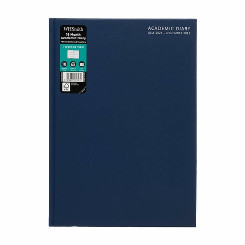 WHSmith Mid-Year 24/25 Blue Academic 18 Month Week-To-View A4 Diary