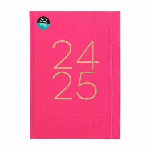 WHSmith Mid-Year 24/25 Pink Linen Essentials Plus Week-To-View A4 Diary