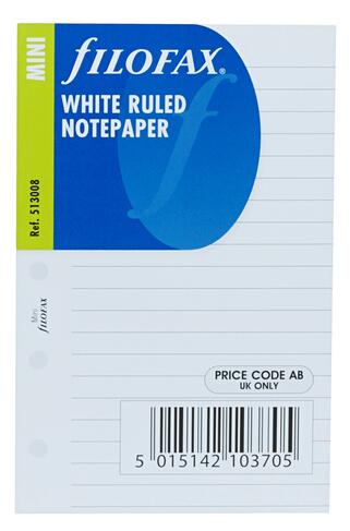 Filofax Mini Refill White Ruled Notepaper