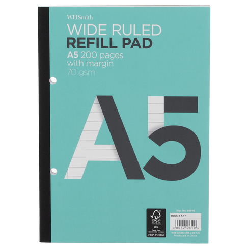 WHSmith A5 Wide Ruled Refill Pad