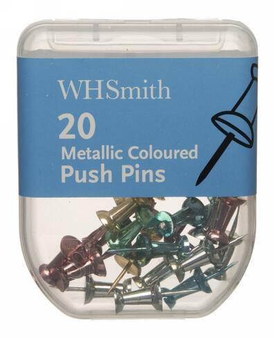 WHSmith Metallic Coloured Push Pins (Pack of 20)