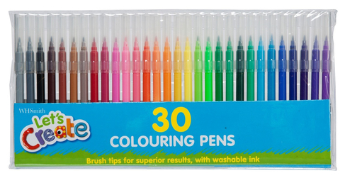 WHSmith Fibre Tip Colouring Pens, Multi Ink (Pack of 30)