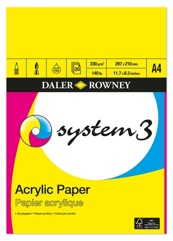 Daler-Rowney System 3 A4 Acrylic Pad 230gsm 20 White Sheets