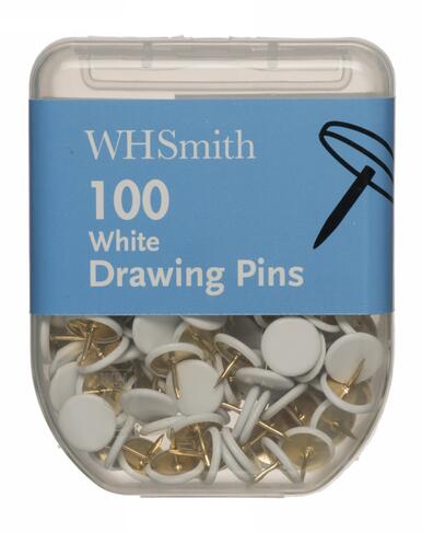 WHSmith White Drawing Pins (Pack of 100)