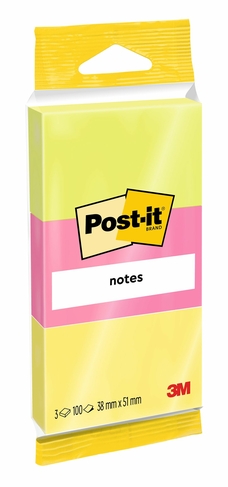 Post-it Notes Assorted Neon Colours 38mm x 51mm, 100 Sheets per Pad (Pack of 3)
