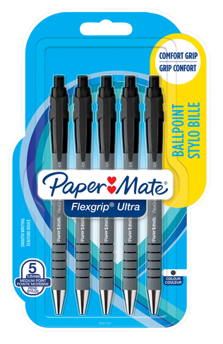 Paper Mate Flexgrip Ballpoint Pens, Black Ink (Pack of 5)