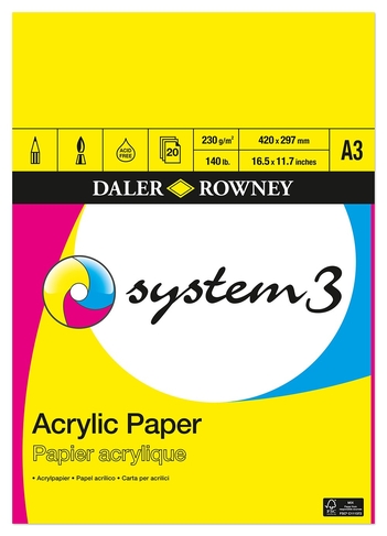 Daler-Rowney System 3 A3 Acrylic Pad 230gsm 20 White Sheets