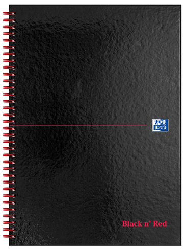 Oxford Black n' Red A4 Glossy Hardback Wirebound Notebook Ruled 140 Page Black
