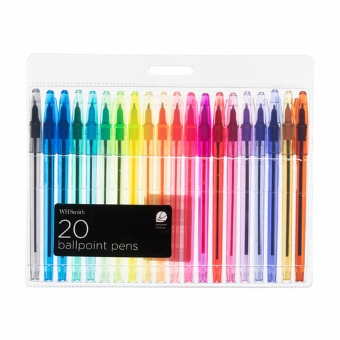 WHSmith Ballpoint Pens, Assorted Ink (Pack of 20)