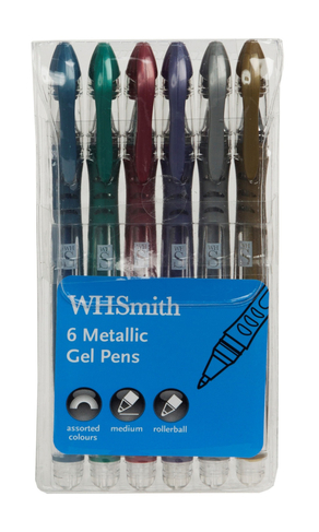 WHSmith Metallic Gel Pens, Assorted Ink (Pack of 6)