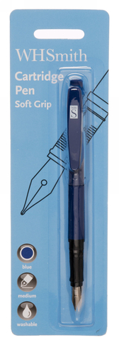 WHSmith Soft Grip Blue Fountain Pen, Medium Nib, Blue Ink