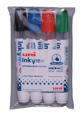 uni-ball inkview Whiteboard Pens Black, Blue, Green and Red (Pack of 4)