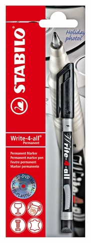 STABILO Write-4-All Permanent Marker Pen, Fine Nib, Black Ink