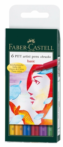 Faber-Castell PITT Artist Brush Pens Basic Colours (Pack of 6)