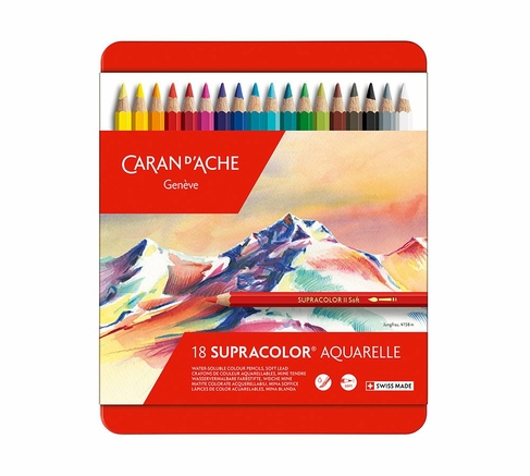 Caran d'Ache Supracolor Soft Artists Water-Soluble Colour Pencil Tin (Pack of 18)