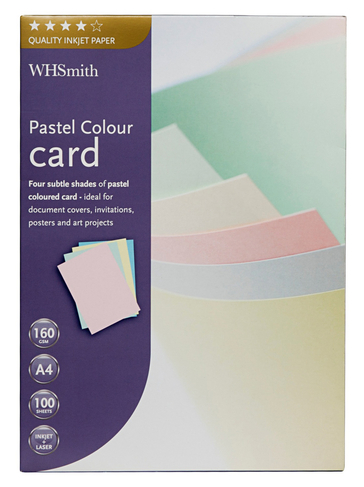 WHSmith A4 Pastel Colour Inkjet Card 100 Sheets