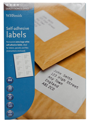 WHSmith Quality Home and Office Extra Large White Self-adhesive Labels (Pack of 320)