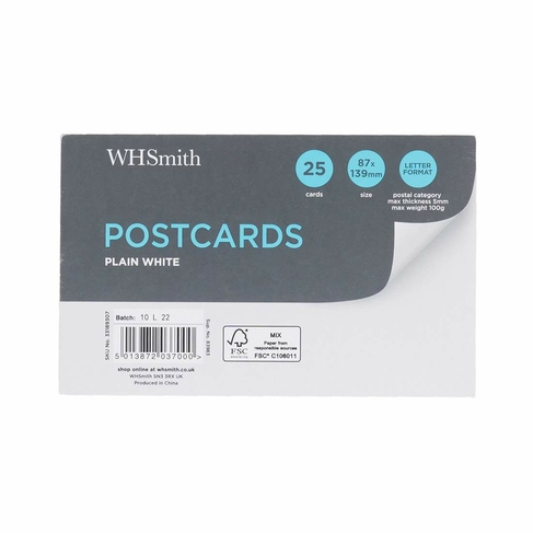 WHSmith Plain White Postcards (Pack of 25)