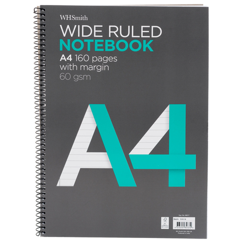 WHSmith A4 Wide Ruled Notebook