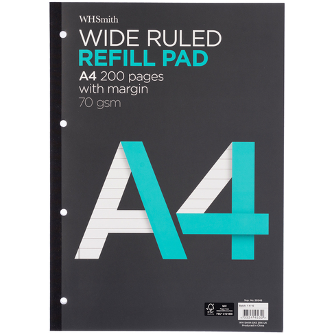 WHSmith A4 Wide Ruled Refill Pad 200 Pages