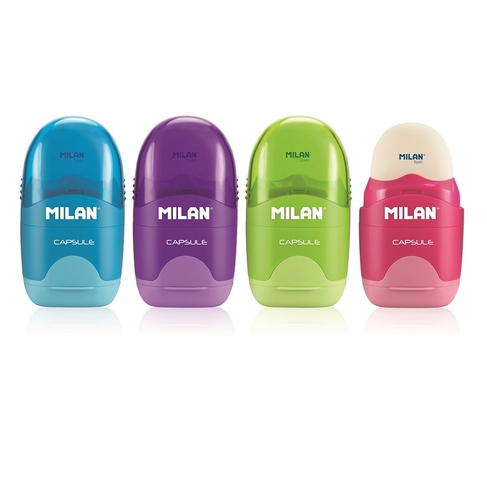Milan Capsule Clear Top Sharpener and Eraser Assorted Colours
