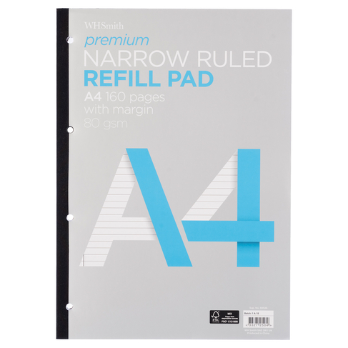 WHSmith A4 Premium Narrow Ruled Refill Pad