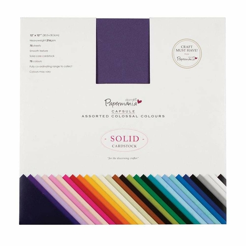 docrafts Papermania 12x12 Inch Solid Premium Cardstock Colossal Assorted Colours (75 Sheets)