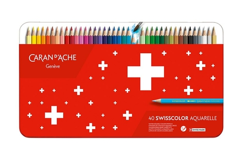 Caran d'Ache Swisscolor Water-Soluble Colour Pencil Tin (Pack of 40)