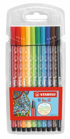 STABILO Pen 68 Premium Fibre Tip Pens, Assorted Ink (Pack of 10)