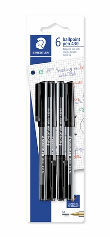 STAEDTLER stick 430 Black Ballpoint Pens (Pack of 6)