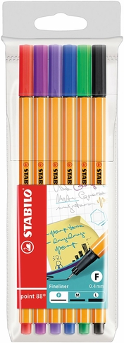 STABILO point 88 Fineliners, Assorted Ink (Pack of 6)