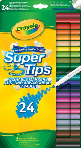 Crayola Supertips Washable Colouring Pens, Assorted Ink (Pack of 24)
