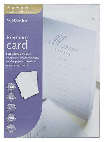 WHSmith White 200 Sheets of Premium Quality Card
