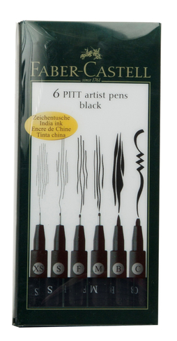 Faber-Castell PITT Artist Drawing Pens Black (Pack of 6)