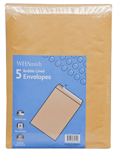 WHSmith Brown Bubble Lined Envelopes Size 1 (Pack of 5)