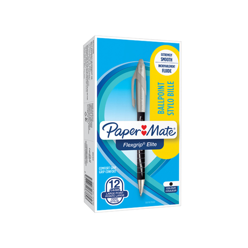 PaperMate Flexgrip Elite Retractable Ballpoint Pen Medium Black (12 Pack) S0767600
