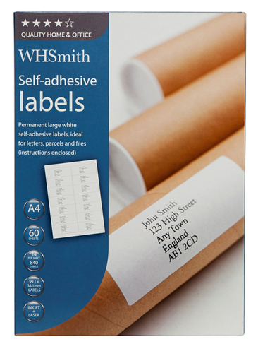 WHSmith Quality Home and Office Large White Self-adhesive Labels 60 Sheets (Pack of 840)