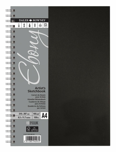 Daler-Rowney Ebony A4 Spiral Bound Sketchbook 160gsm 54 White Sheets