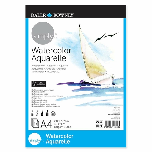 Daler-Rowney Simply A4 Watercolour Pad 190gsm 12 White Sheets