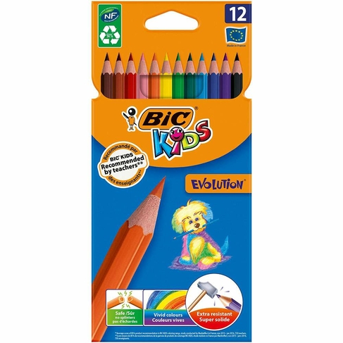 BIC Kids Evolution ECOlutions Colouring Pencils, Assorted Colours (Pack of 12)