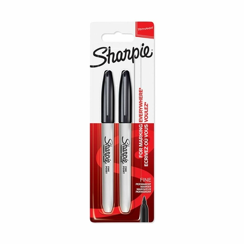 Sharpie Permanent Markers, Fine Nib, Black Ink (Pack of 2)